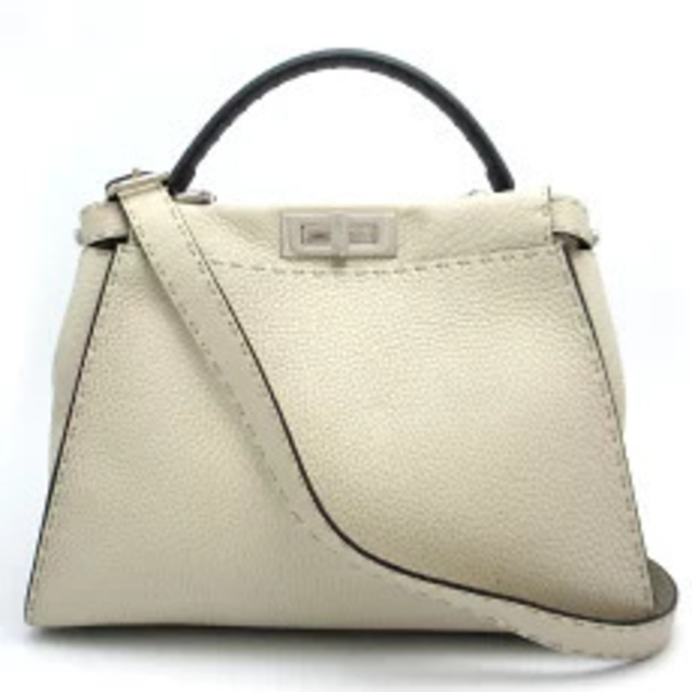 Fendi Selleria Peekaboo Hand Shoulder Bag Calfskin Milk White
